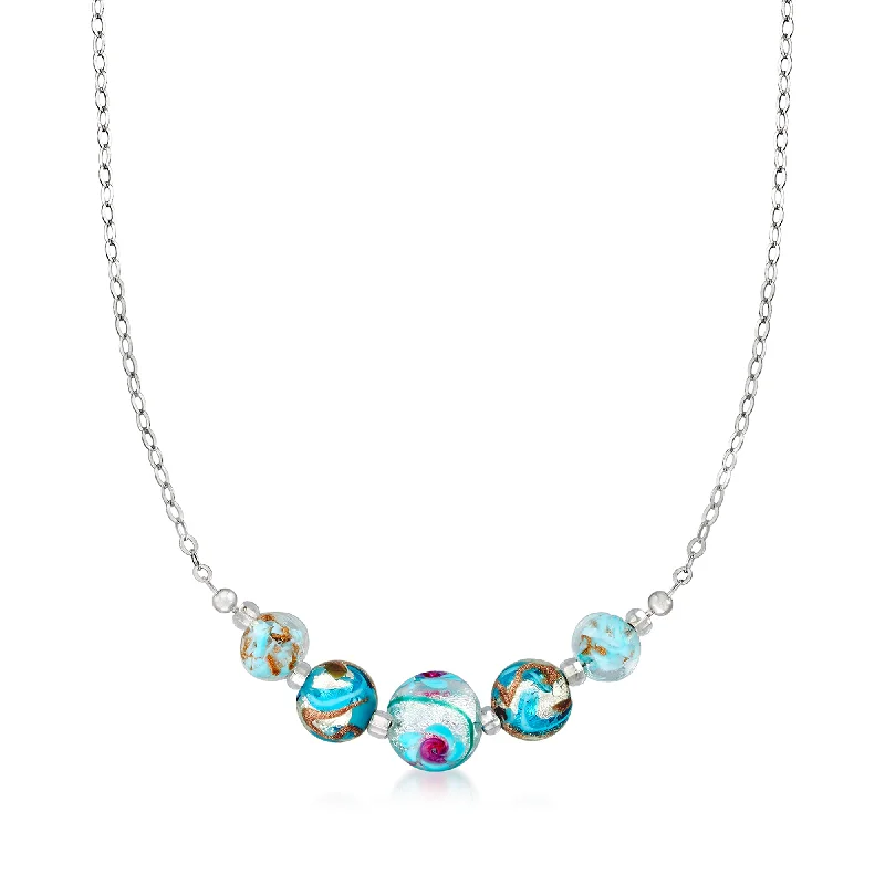 Ruby drop necklaces-Ross-Simons Italian Multicolored Murano Glass Bead Necklace in Sterling Silver