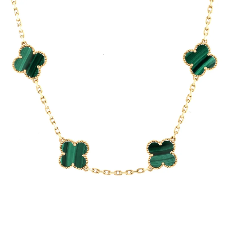 Chiseled disc necklaces-Vintage Alhambra 10 Motifs Necklace 18K Yellow Gold and Malachite