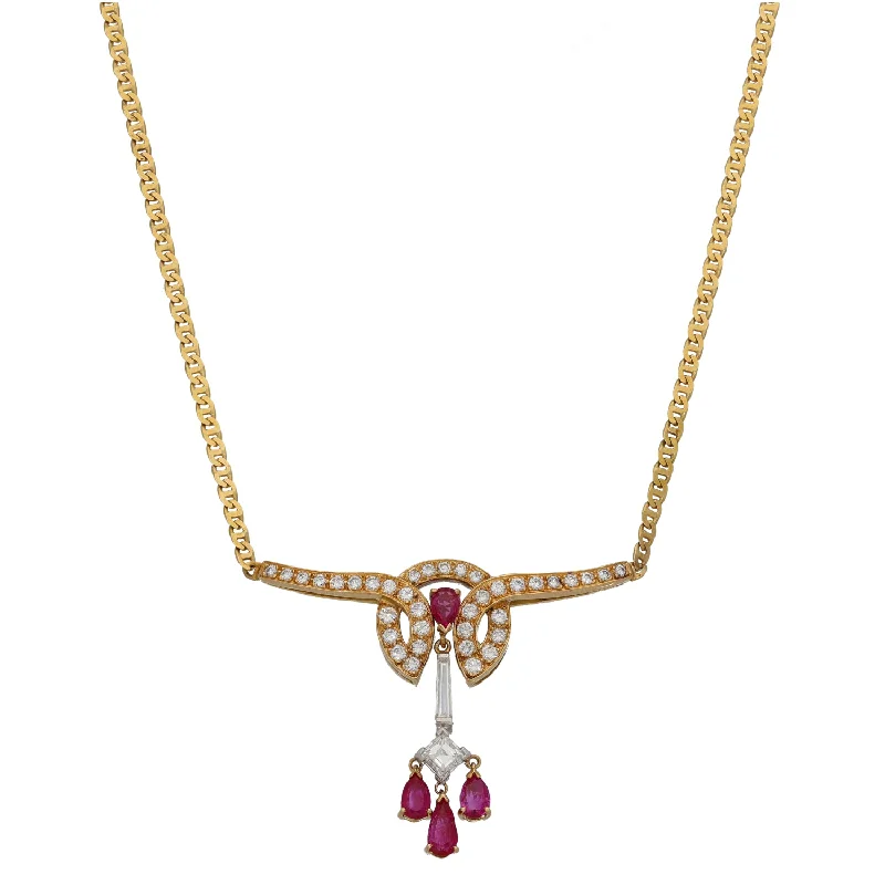 Sapphire drop necklaces-18ct Gold Ruby & 2.13ct Diamond Fancy Necklace 16"