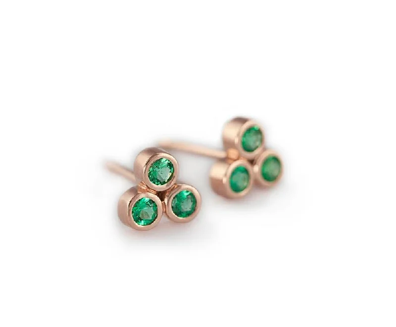 Flow design earrings-Rose Gold Emerald Earrings, 14K Solid Gold Earrings