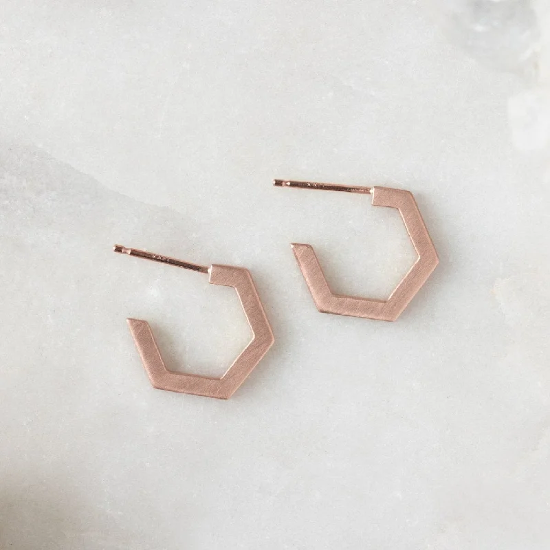 Fine stud earrings-The Gold Hex Huggie Hoops | 14K Rose Gold