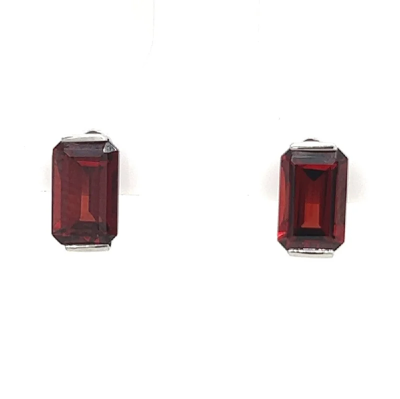 Jazz age earrings-14K White Gold Garnet Stud Earrings