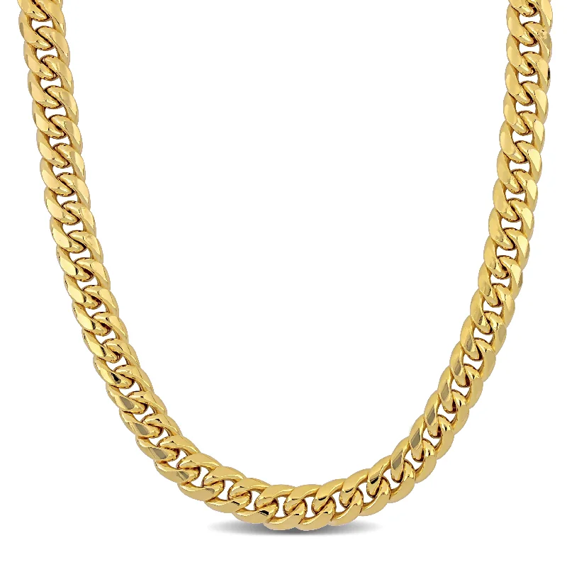 Flow shape necklaces-Mimi & Max 9.25mm Miami Cuban Link Chain Necklace in 10k Yellow Gold, 24 in