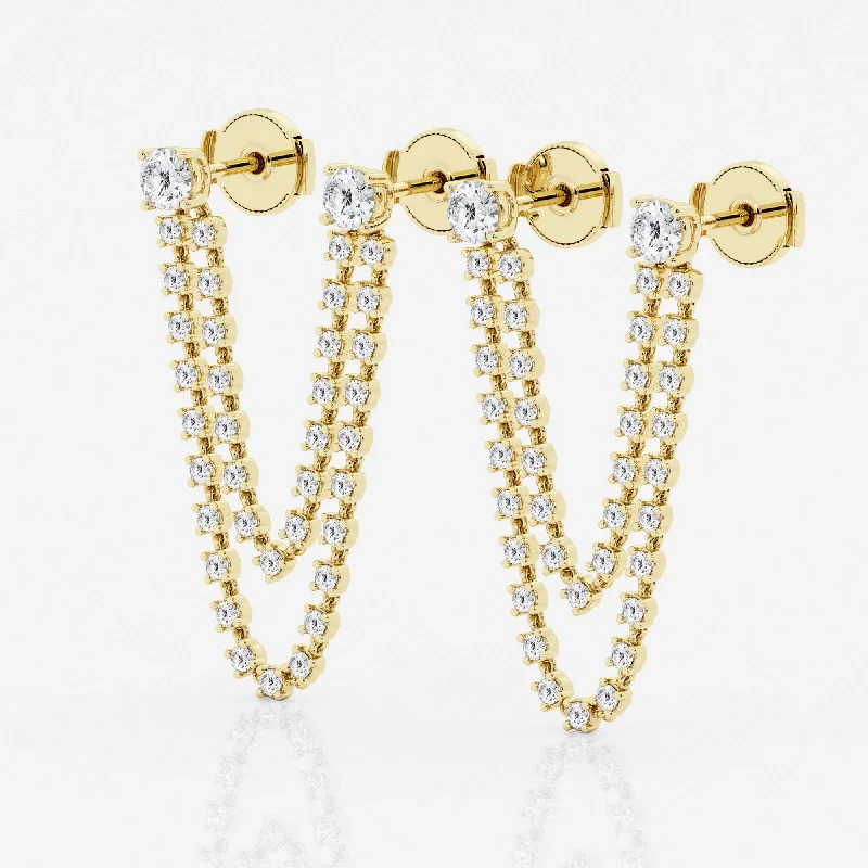 Sleek bar earrings-Connecting Double Stud Chain