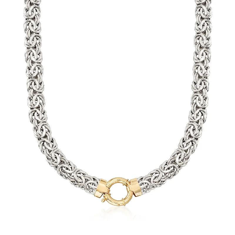 Multi-chain necklaces-Ross-Simons Sterling Silver Byzantine Necklace With 14kt Yellow Gold