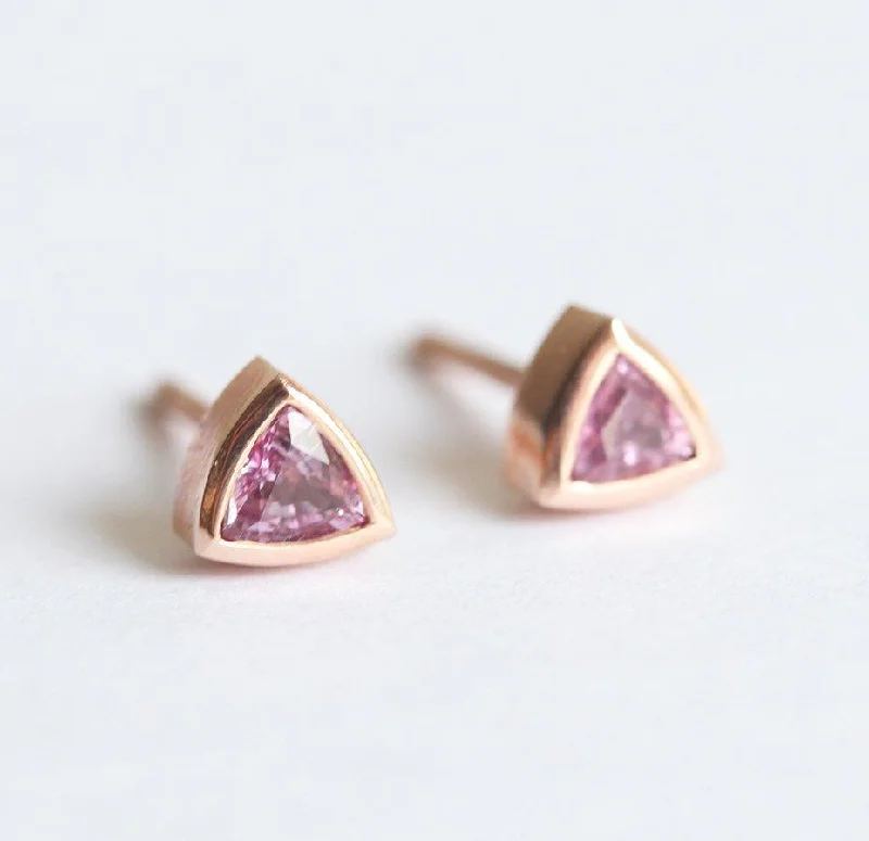 Broad hoop earrings-Balbir Pink Trillion Sapphire Stud Earrings