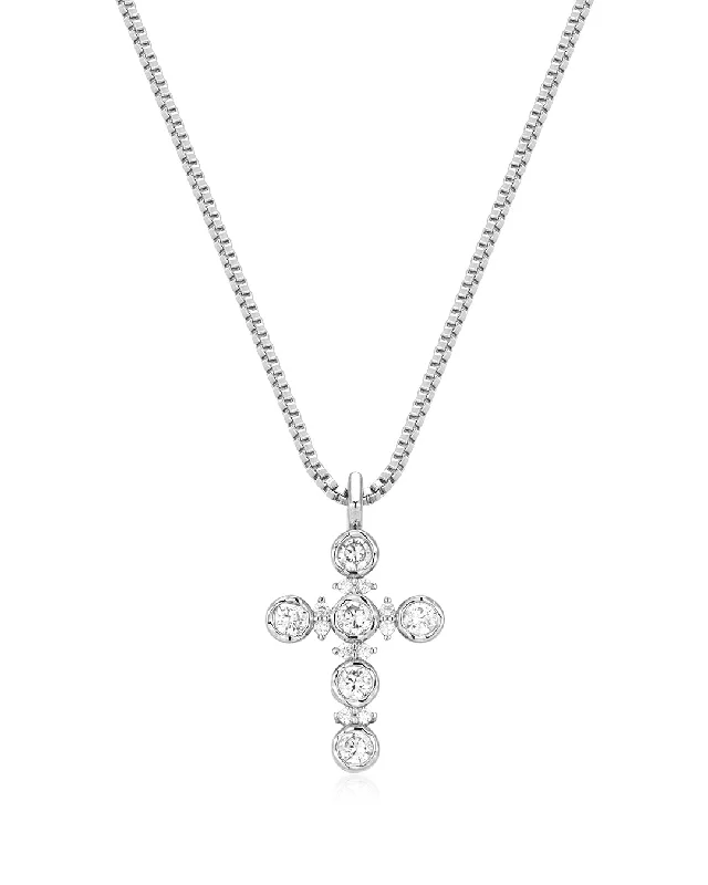 Curved gem necklaces-The Rosette Cross Charm Necklace