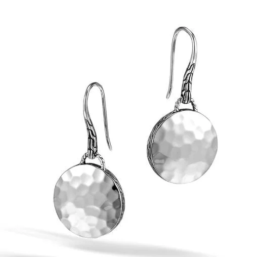 Whimsical pair earrings-Dot Hammered Sterling Silver Round Drop Earrings by John Hardy