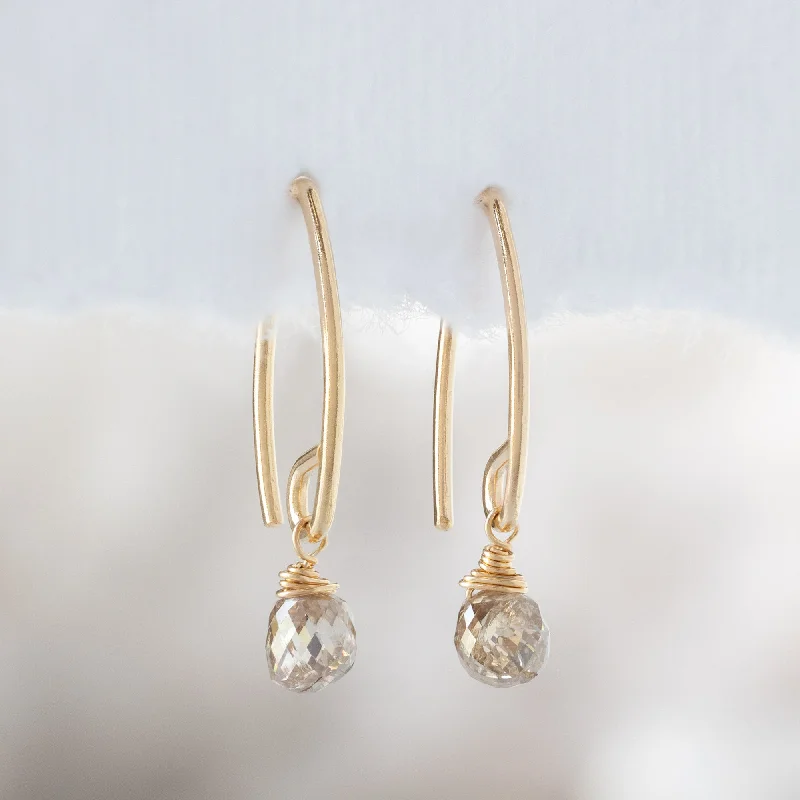 Square stud earrings-The Simple Champagne Diamond Drop Earrings | Yellow Gold Filled