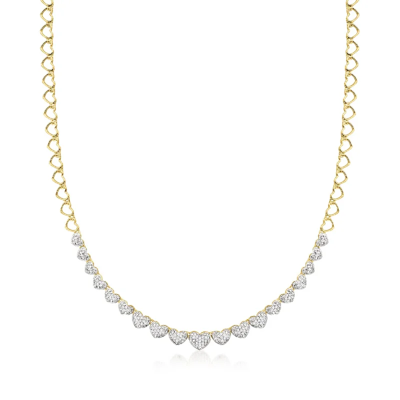 Woven knot necklaces-Ross-Simons Diamond Heart-Link Necklace in 18kt Gold Over Sterling