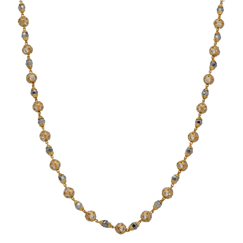 High gloss necklaces-22ct Gold Hematite & Cubic Zirconia Fancy Necklace 16"