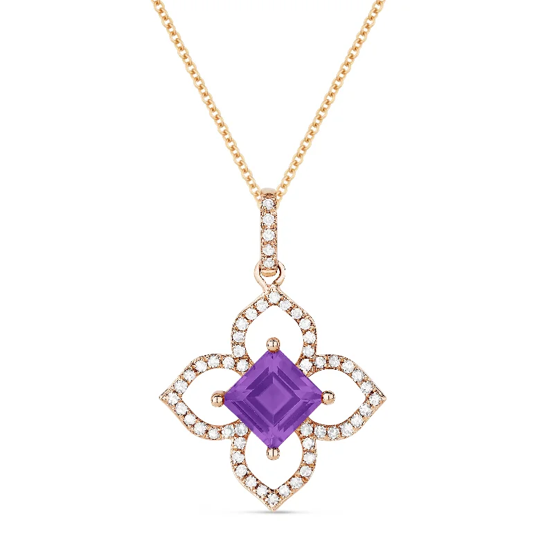 High bar necklaces-0.70Ct Amethyst 16"pendant Necklace In 14K Rose Gold