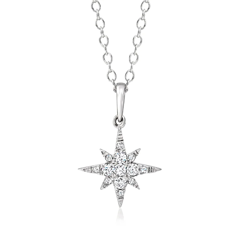 Glossy bead necklaces-RS Pure by Ross-Simons Diamond North Star Pendant Necklace in Sterling Silver