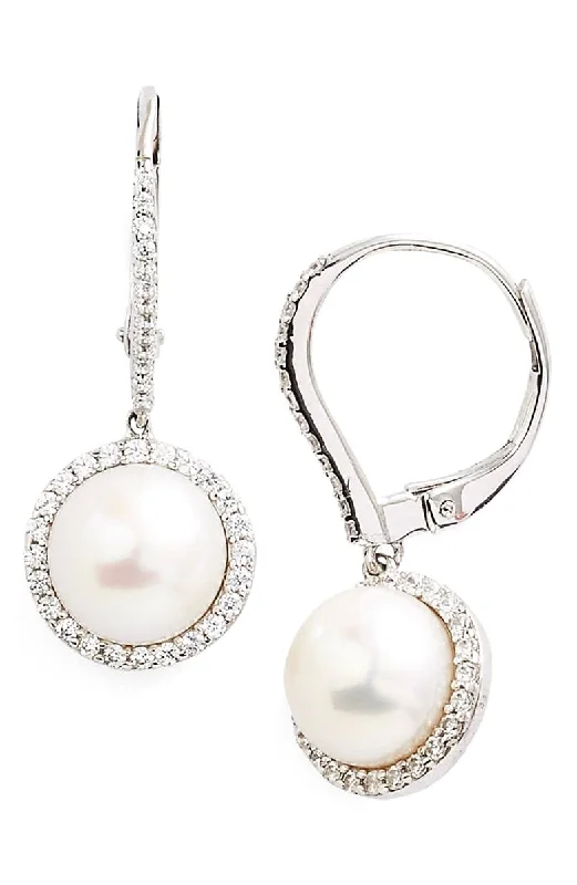 Broad hoop earrings-Sterling Silver Pearl Drop Earrings by Lafonn