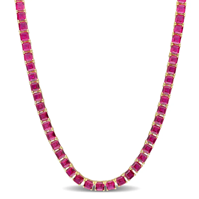 Old style necklaces-48 1/2 CT TGW Created Ruby Tennis Necklace in Yellow Gold Plated Sterling Silver