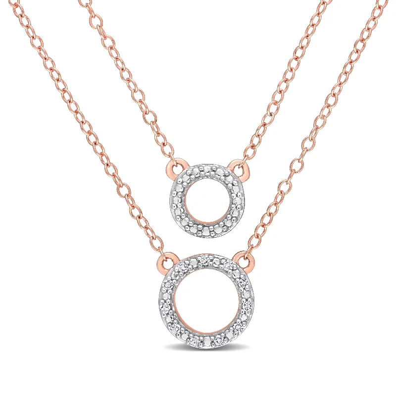 Lustrous gold necklaces-Mimi & Max Two-Strand Diamond Accent Circle Necklace with Chain in Rose Plated Sterling Silver