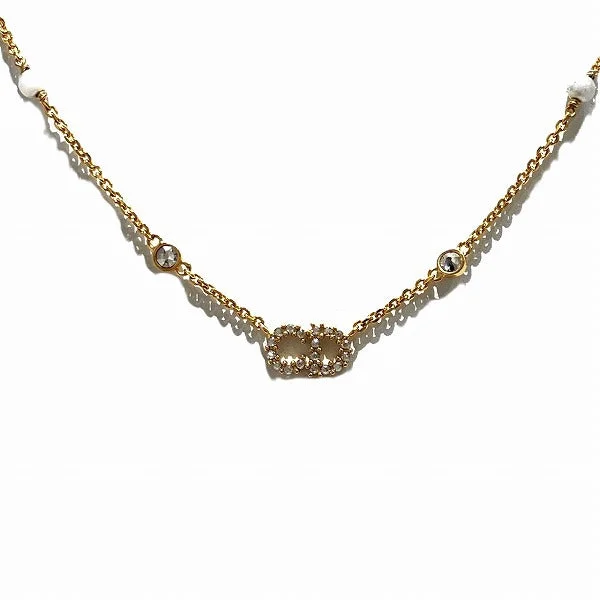 Firm clasp necklaces-Dior Pearl Rhinestone Logo Necklace