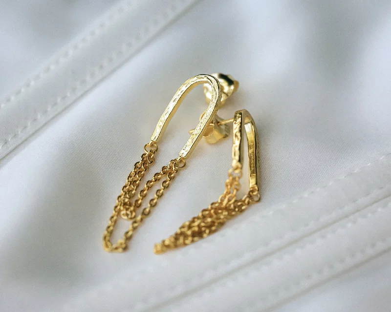 Tiered drop earrings-18K GOLD VERMEIL SILVER DANGLE CHAIN EARRINGS - BY JORGE REVILLA