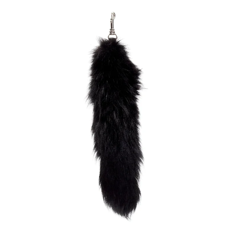 Cotton thread necklaces-Celine Phoebe Philo fox fur tail clasp silver tone keyring bag char