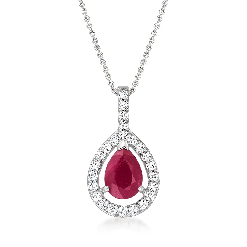 Cotton thread necklaces-Ross-Simons Ruby and . Diamond Pendant Necklace in 14kt White Gold