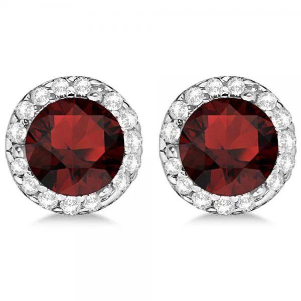 Light texture earrings-Garnet Diamond Stud Earrings