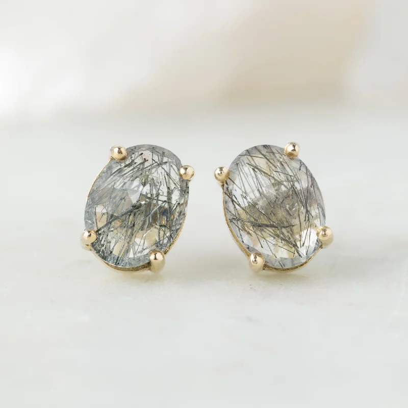 Light enamel earrings-The Tourmaline In Quartz Stud Earrings | 10K Yellow Gold