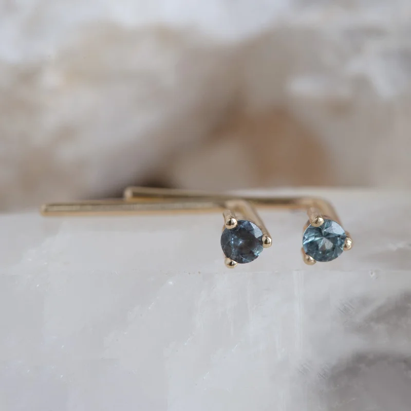 Stone weave earrings-The Blue Montana Sapphire Staple Thread Earrings | 14K Yellow Gold