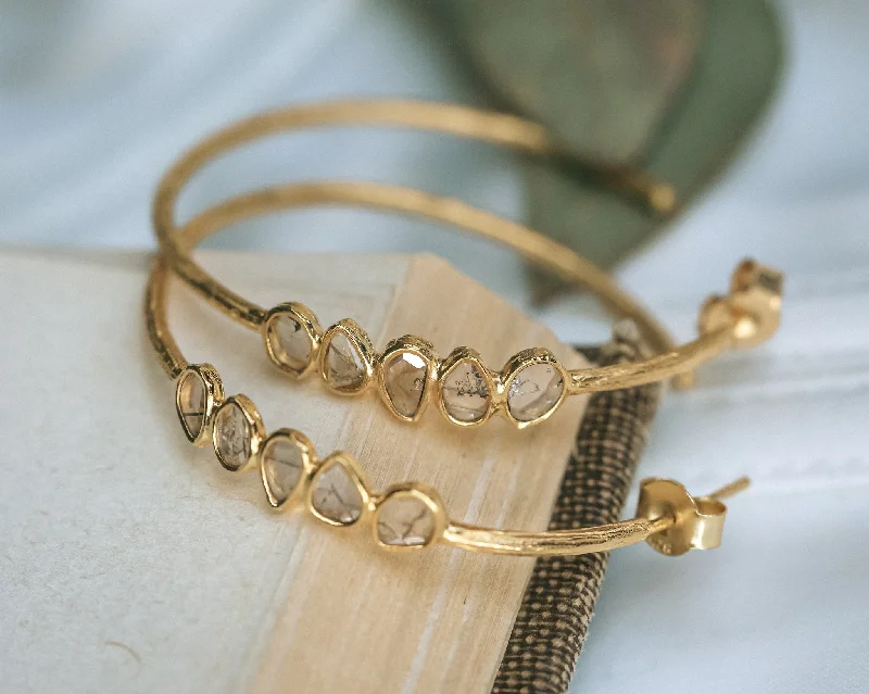 Woven cord earrings-18K GOLD VERMEIL SILVER DIAMOND SLICE HOOP EARRINGS - BY JORGE REVILLA