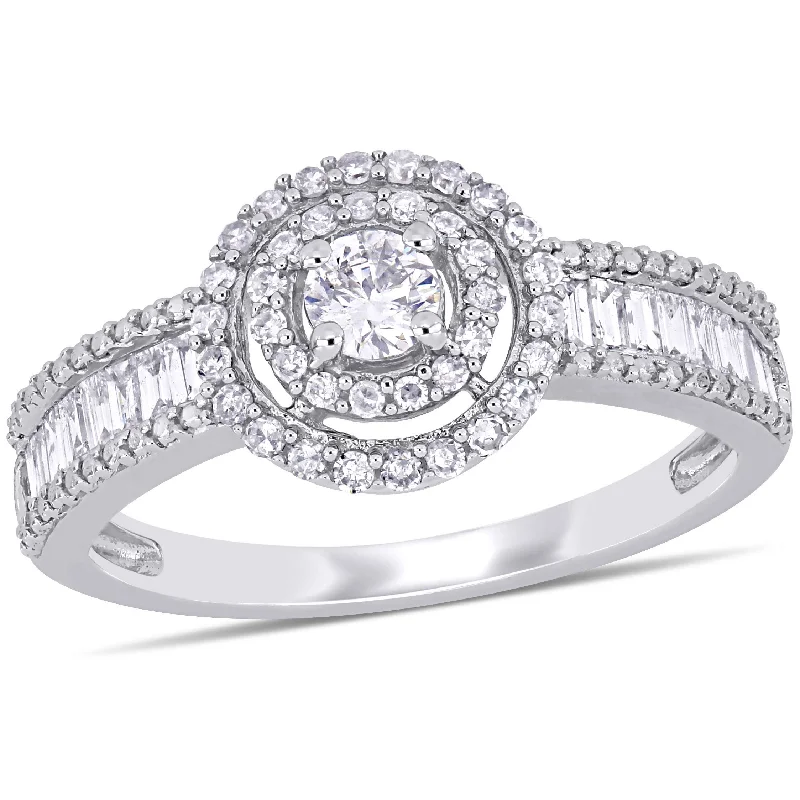 Round shape rings-Mimi & Max 3/4ct TW Diamond Double Halo Engagement Ring 14k White Gold