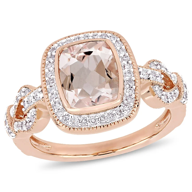 Shiny druzy rings-Mimi & Max Morganite and 1/3ct TW Diamond Infinity Halo Ring 10k Rose Gold