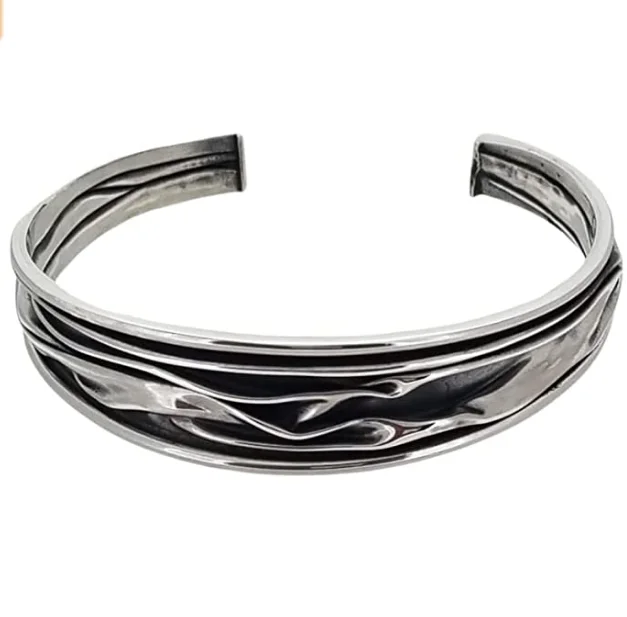 Lustrous silver bangles-Unique Sterling Silver Multi-Layer 'Crush' Cuff Bangle