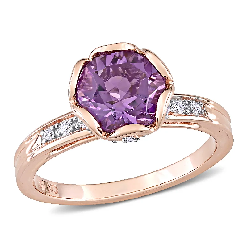 Subtle filigree rings-Mimi & Max 1 1/2ct TGW Amethyst and 1/8ct TW Diamond Floral Ring 14k Rose Gold