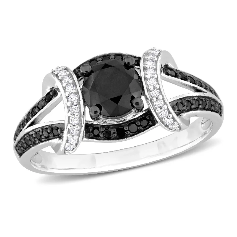 Slim rose rings-Mimi & Max 1 3/8ct TW Black and White Diamond Split Shank Ring 10k White Gold