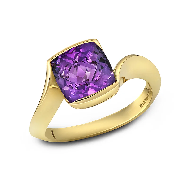 Old vow rings-Contour Cushion Amethyst and Yellow Gold Ring