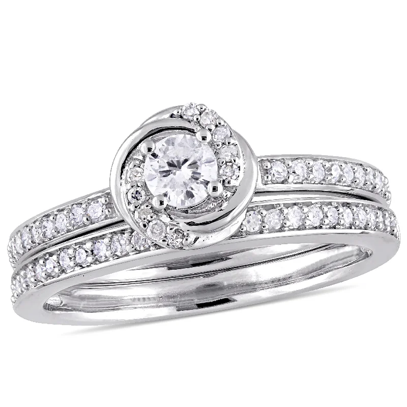 Round gem rings-Mimi & Max 1/2ct TW Diamond Swirl Bridal Set Ring 10k White Gold