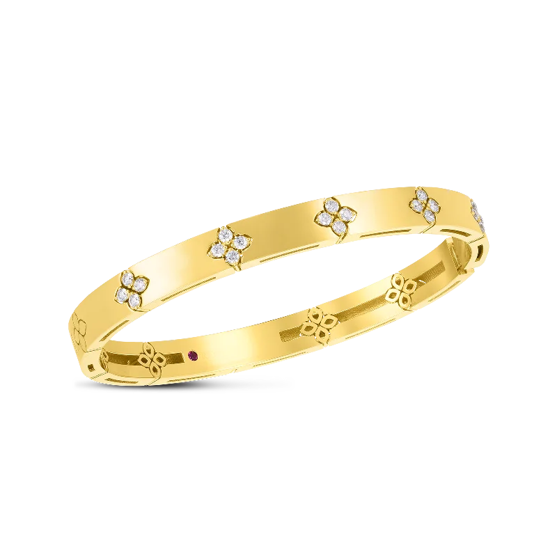 Firm clasp bangles-Roberto Coin Love in Verona Yellow Gold Medium Width Bangle with Diamond Accents