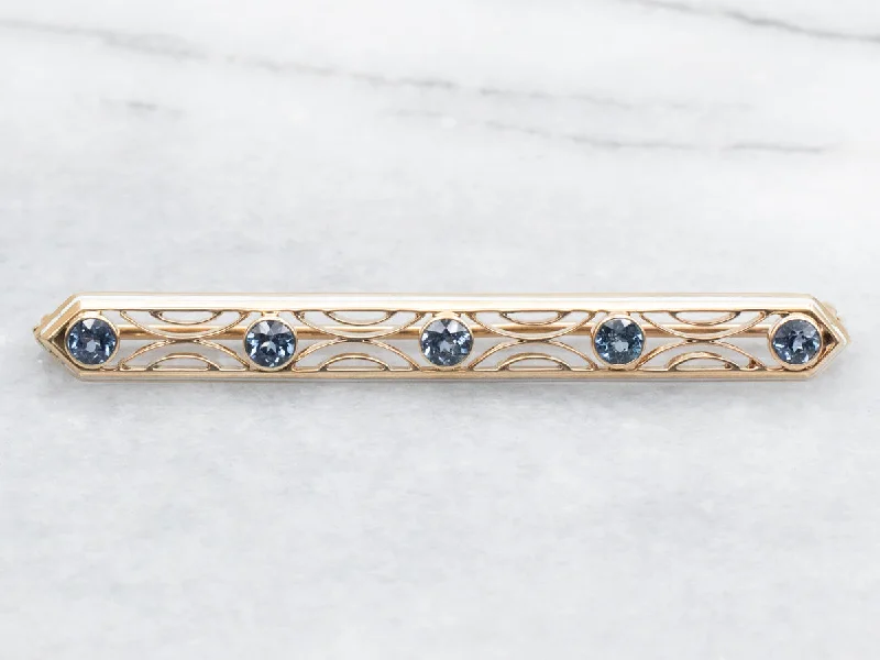 Celestial theme brooches-Vintage Sapphire and White Enamel Bar Brooch