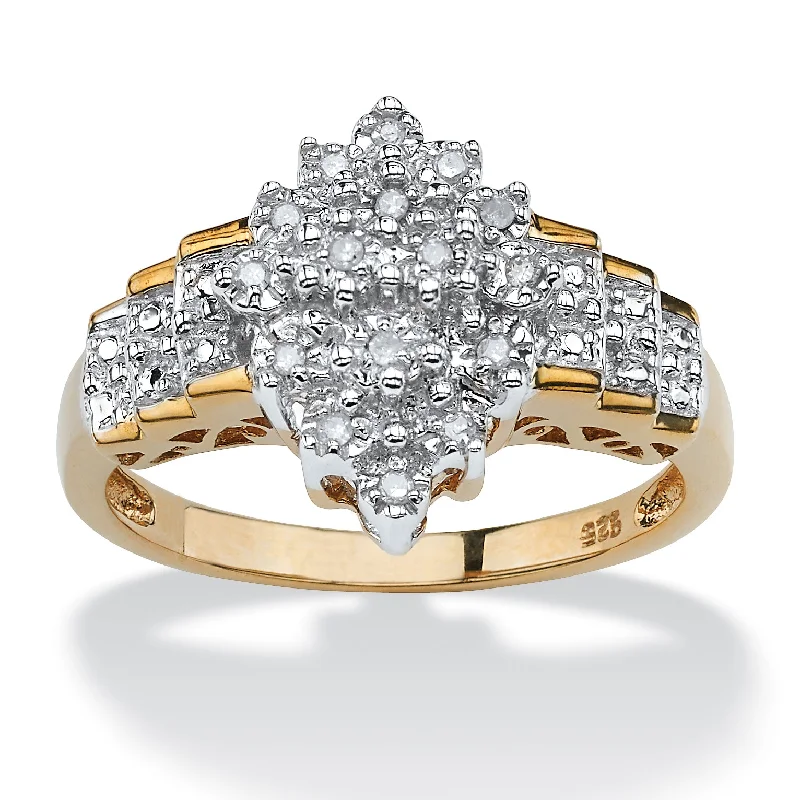 Fine design rings-1/10 TCW Diamond Marquise-Shaped Step Ring in Gold-Plated Sterling Silver