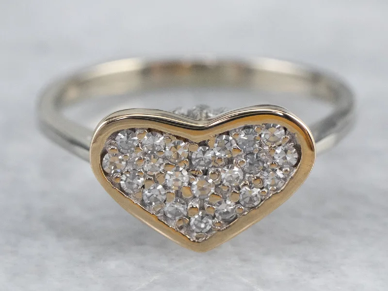 Reef knot rings-Diamond Heart Two Tone Gold Ring