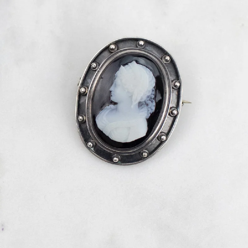 Rustic wooden brooches-Estate Collection Brooch - Vintage Sterling and Onyx Cameo