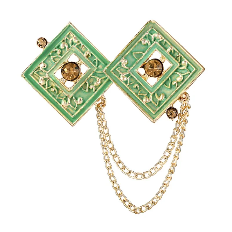 Bamboo style brooches-Mahi Light Green Meenakari Work Dual Rhombus Shaped Hanging Chains Brooch for Men (BP1101129GLGre)