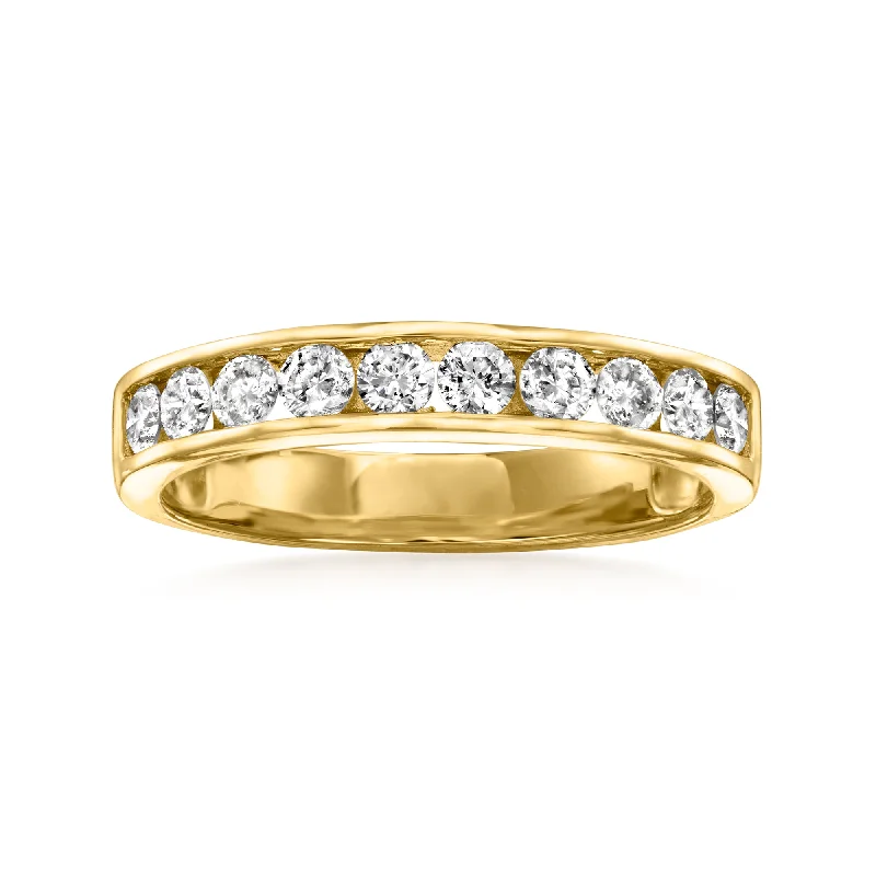 Slim rose rings-Ross-Simons Channel-Set Diamond Wedding Band in 14kt Yellow Gold