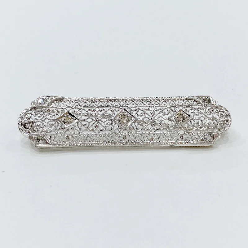 Handmade enamel brooches-Estate Collection Brooch - Antique 14K White Gold and Diamond Design