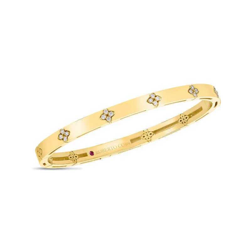 Chiseled letter bangles-Roberto Coin Love in Verona 18K Yellow Gold Bangle with Diamond Accents