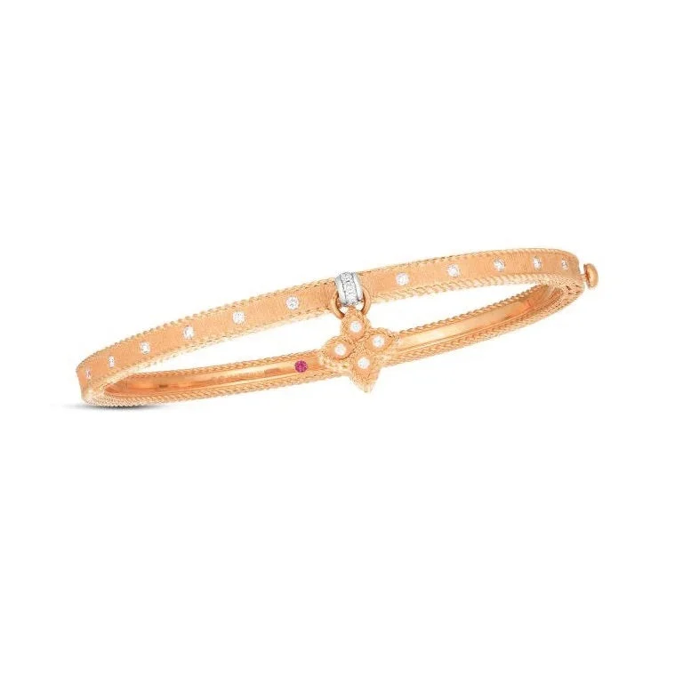 Stranded tribal bangles-Roberto Coin Diamond Princess Flower Symphony Bangle with Flower Charm in 18K Rose Gold