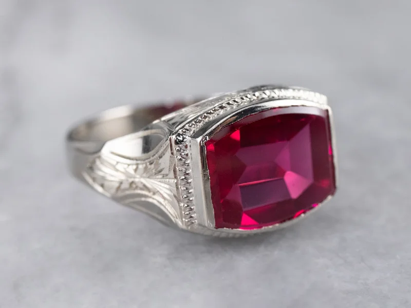 Turquoise rings-East to West Art Deco Synthetic Ruby White Gold Ring