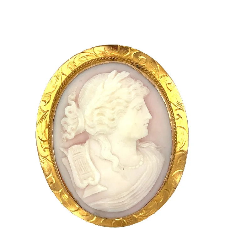 Glass bead brooches-Antique Shell Cameo Brooch in Yellow Gold