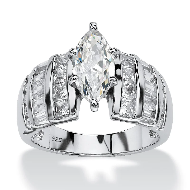 Bright name rings-3.87 TCW Marquise-Cut Cubic Zirconia Ring in Platinum-plated Sterling Silver