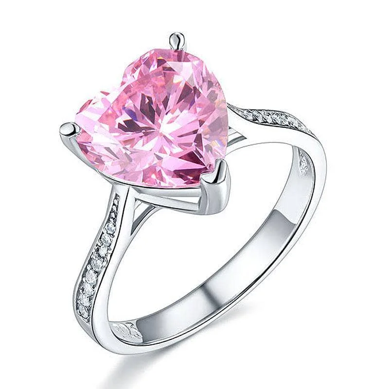 Round gem rings-3.5 Carat Heart-shaped Pink Diamond Bridal Engagement Ring