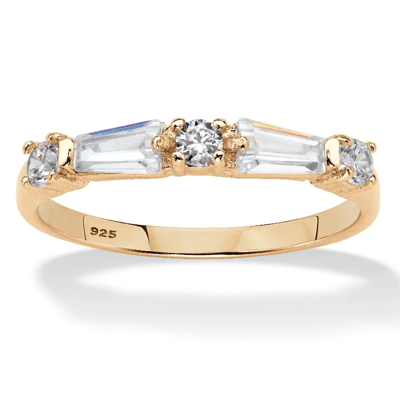 Blended metal rings-.98 Cttw. 14k Gold-plated Sterling Silver Baguette Cubic Zirconia Wedding Ring